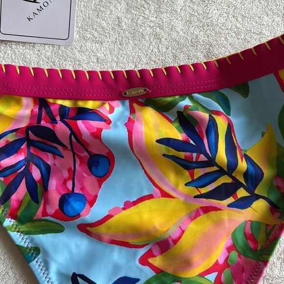 NWT KAMONI TROPICAL PRINT HALTER NECK SIDE TIE LOW RISE MICRO BIKINI LARGE - Picture 8 of 12